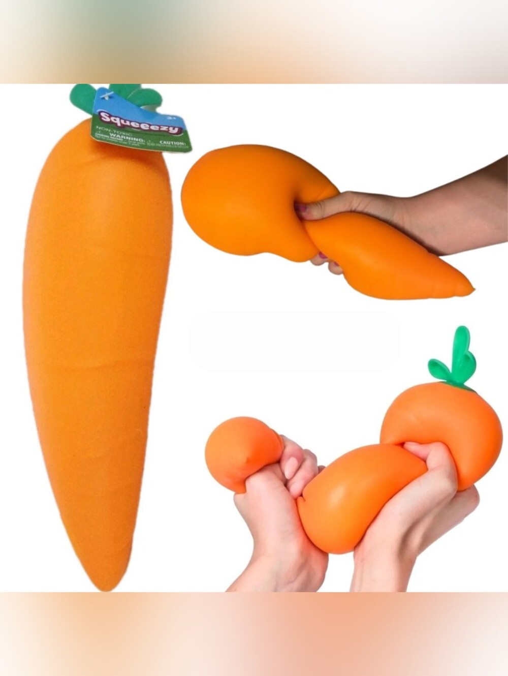 Squeezy Orange Carrot Stress Toy for Kids - Soft Squeeze Play